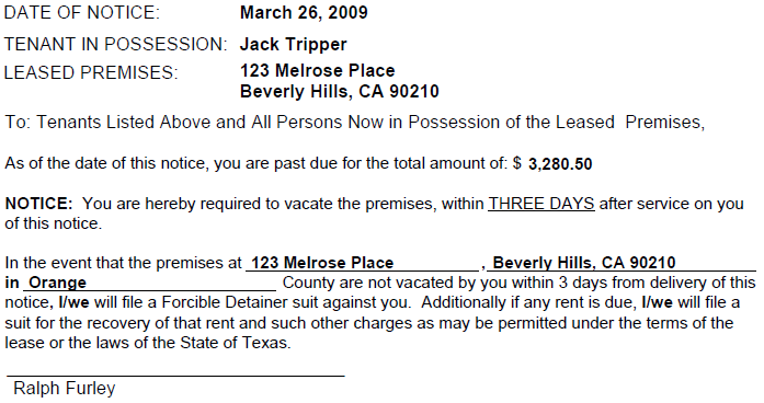 Texas Notice To Vacate For Unpaid Rent EZ Landlord Forms