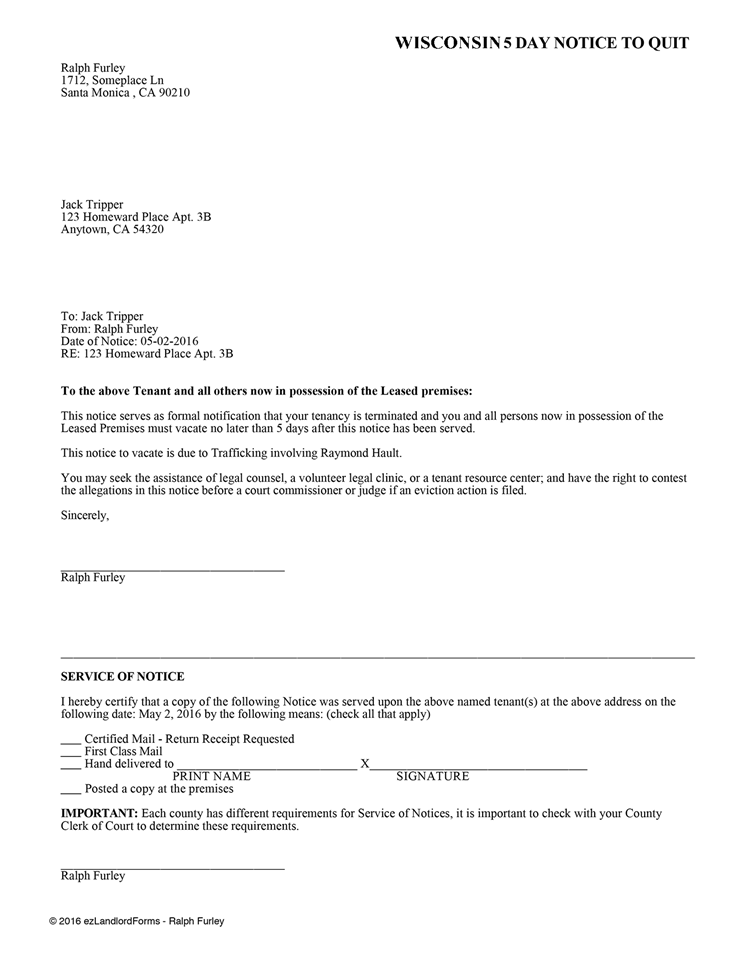 wisconsin 5 day notice to quit ez landlord forms