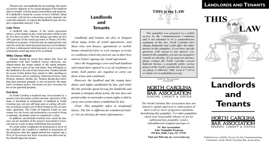 North Carolina Information Pamphlet For Landlords Tenants